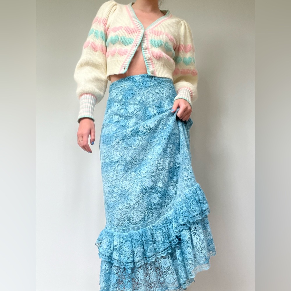 Loveshackfancy blue lace maxi skirt